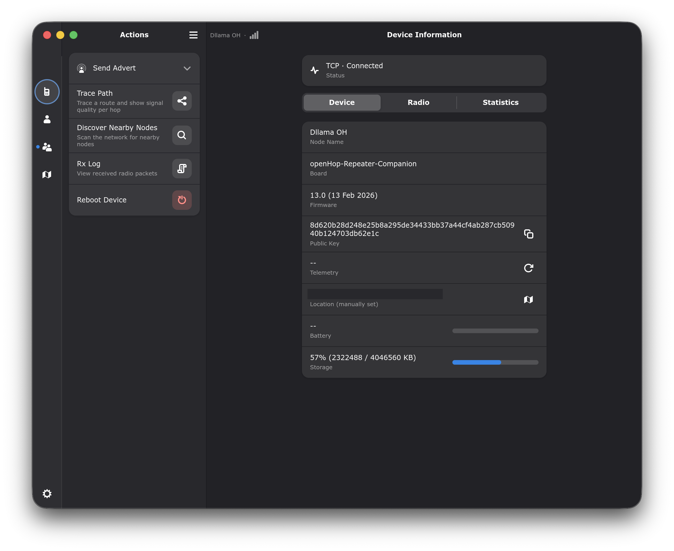 Screenshot of Meshy's settings page, showing a companion named Dllama OH, basic client information and some useful tools.